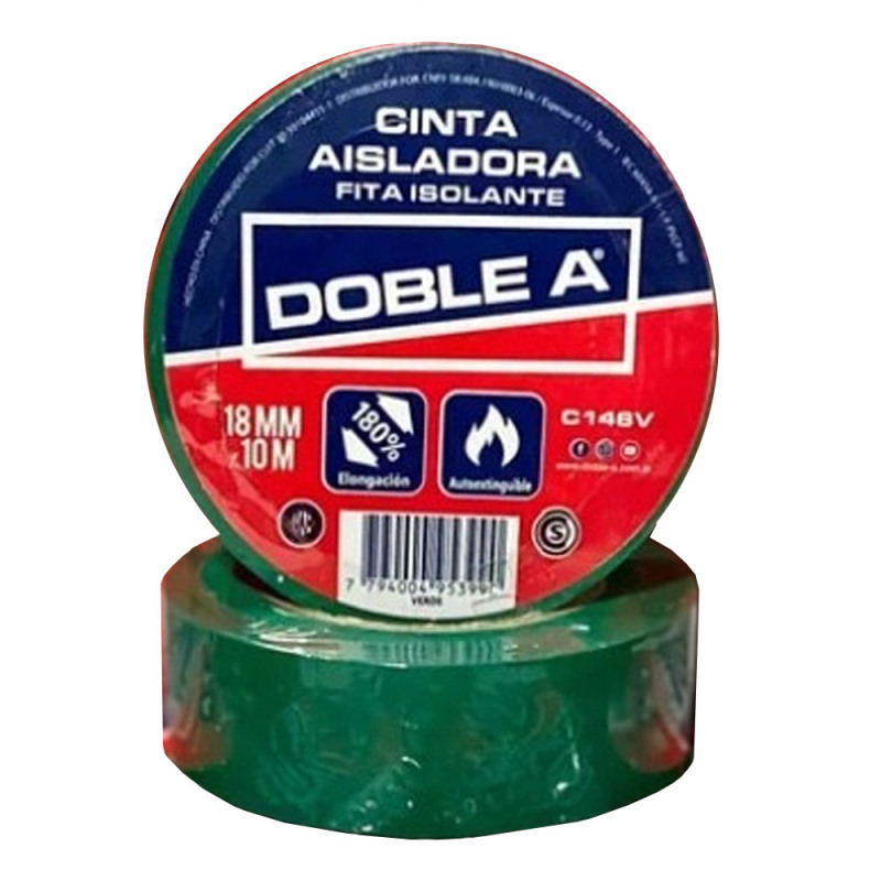 Cinta aislante pvc 18 mm x 10 mts verde