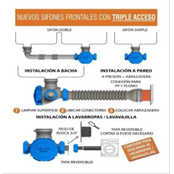 Sifón pileta de cocina doble - Triple acceso