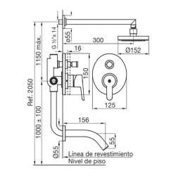 FV grifería Puelo monocomando bañera embutir con transferencia