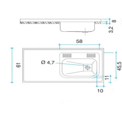 Mesada Johnson acero inoxidable 430, 140cm con pileta ZZ52 - Derecha - 2 orificios