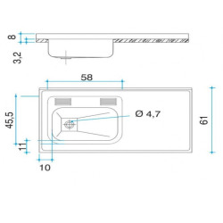 Mesada Johnson acero inoxidable 430, 140cm con pileta ZZ52 - Izquierda - 1 orificio