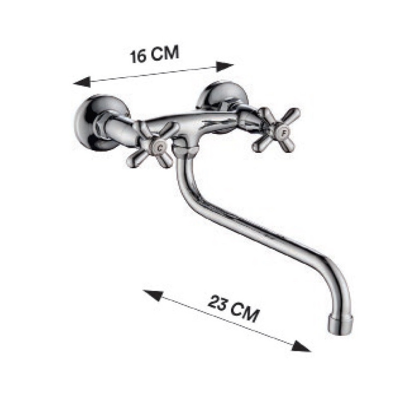 Canilla mezcladora pared pico móvil "S" largo 22 cm