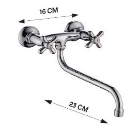 Canilla mezcladora pared pico móvil "S" largo 22 cm