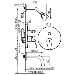 Grifería FV compacta monocomando para bañera de embutir y ducha 106/M4