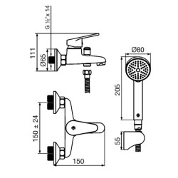 Grifería FV compacta monocomando para bañera exterior y ducha 310/M4