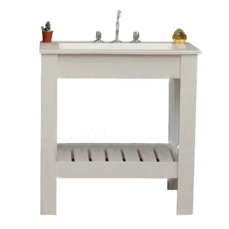 Vanitory Country JC 80cm blanco con mesada mármol sintético recta - 3 orificios