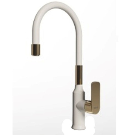 Grifería Vasser Agatha monocomando cocina mesada white/gold