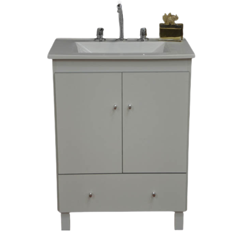 Vanitory Loft JC Práctico blanco 2 puertas y 1 cajón - 50cm -Filo blanco con mesada mármol sintético recta - 1 orificio