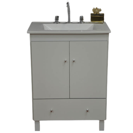 Vanitory Loft JC Práctico blanco 2 puertas y 1 cajón - 50cm -Filo blanco con mesada mármol sintético recta - 1 orificio