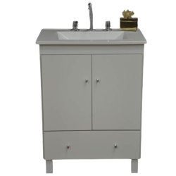 Vanitory Loft JC Práctico blanco 2 puertas y 1 cajón - 50cm -Filo blanco con mesada mármol sintético recta - 3 orificios