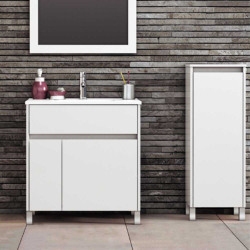 Vanitory Schneider Nature 70cm 2 puertas/ 1 Cajón PVC blanco brillante - Mesada mármol sintético Silton - 1 Agujero