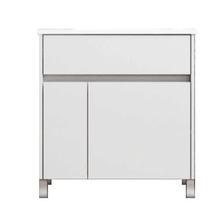 Vanitory Schneider Nature 80cm 2 puertas/ 1 Cajón PVC blanco brillante Con Mesada Mármol Sintético - 3 Agujeros - Baden Silton