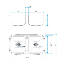 Johnson pileta doble Zara D84A 1 Orificio - 83,5x47x18cm