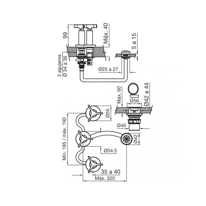 FV grifería Triades bidet con transferencia 295/C3 cromo - Main Image
