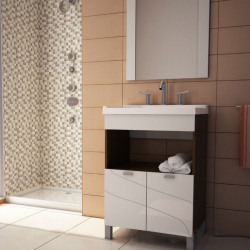 Vanitory Nilo Schneider - 2 puertas - Wengue/Blanco 60cm con mesada de losa - 3 Agujeros