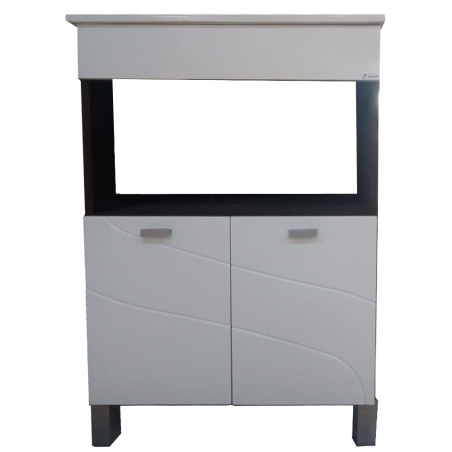 Vanitory Nilo Schneider - 2 puertas - Wengue/Blanco 60cm con mesada de losa - 3 Agujeros
