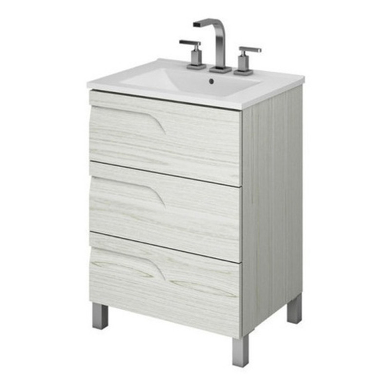 Vanitory Schneider Rivo Pie PVC Rovere 60cm con mesada de losa - 3 Agujeros