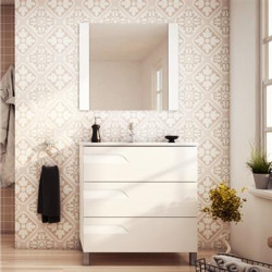 Vanitory Pie Rivo Schneider PVC blanco 80cm con Mesada de losa - 1 Agujero