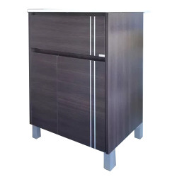 Vanitory Schneider Nature - 2 puertas, 1 cajón - Wengue 80cm Con Mesada de losa - 1 Agujero