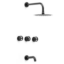 Grifería ducha 200 mm con transferencia bicomando Ring Negro - Hidromet