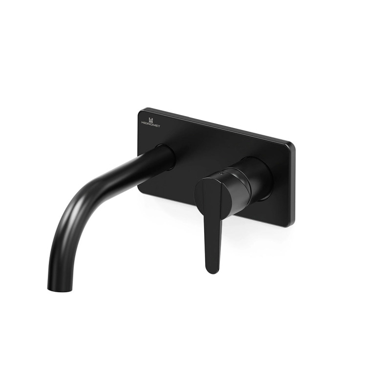 Grifería lavatorio de pared monocomando Flat negro - Hidromet
