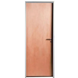 Puerta placa cedro - Marco de aluminio blanco 70x10 - Valentinuz (Izquierda) Cedro con tabique de yeso