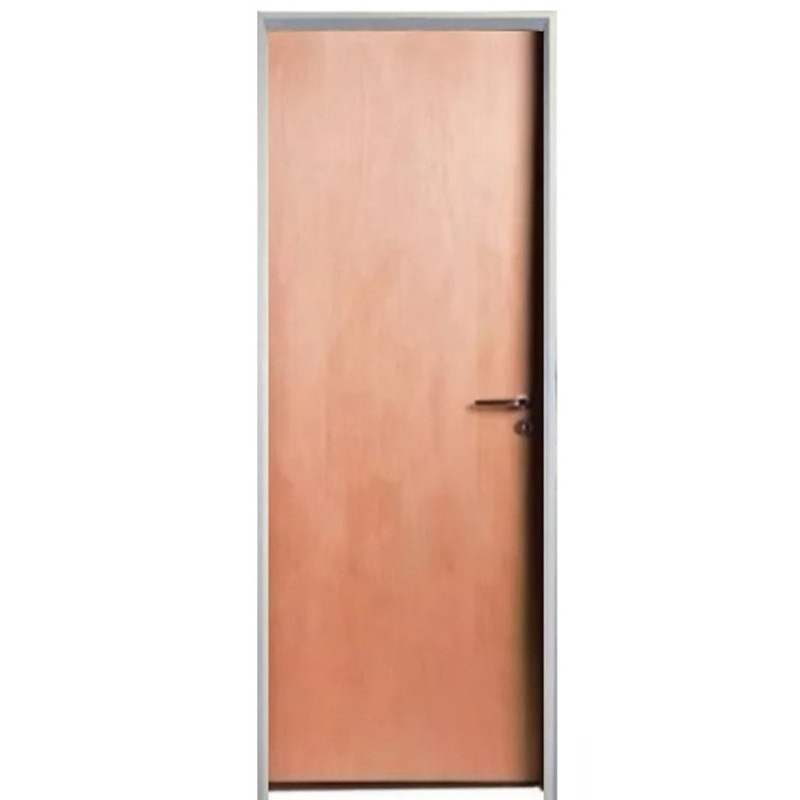 Puerta placa cedro - Marco de aluminio blanco 70x10 - Valentinuz (Izquierda) Cedro con tabique de yeso