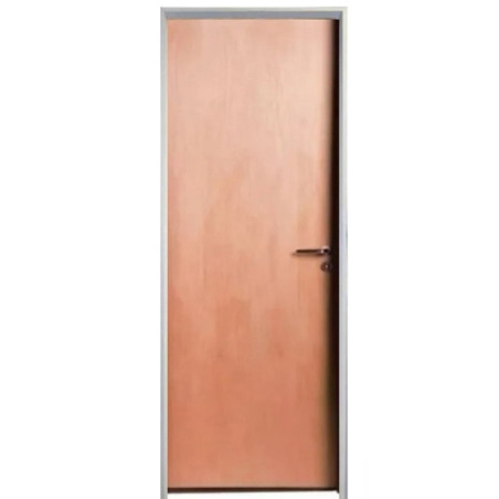 Puerta placa cedro - Marco de aluminio blanco 70x10 - Valentinuz (Izquierda) Cedro con tabique de yeso