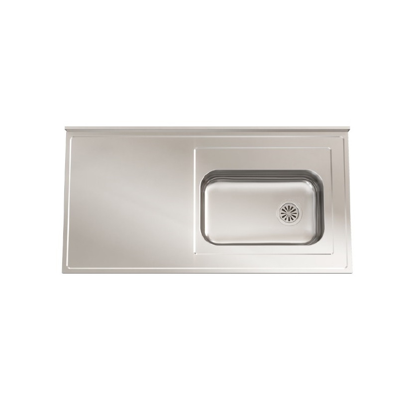 Mesada Johnson acero inoxidable 430, 160cm con pileta ZZ52 - Derecha - 2 orificios