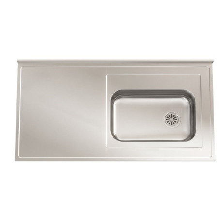 Mesada Johnson acero inoxidable 430, 160cm con pileta ZZ52 - Derecha - 2 orificios