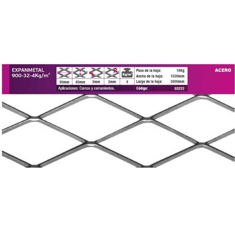 Metal desplegado 900x32x4,0 - 1,50 x 3,00mts