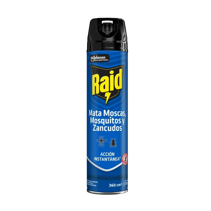 Insecticida aerosol raid mata moscas y mosquitos x 360cc