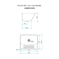 Pileta Simple LN-50A Lavadero 50x40x25 Johnson