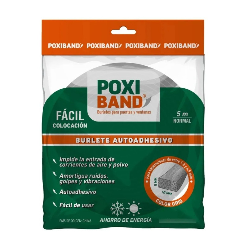 Burlete autoadhesivo poxiband premium E blanco 5 mts de largo