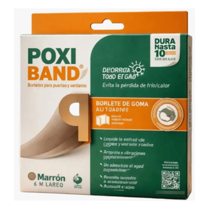 Burlete autoadhesivo poxiband premium P marrón 6 mts de largo