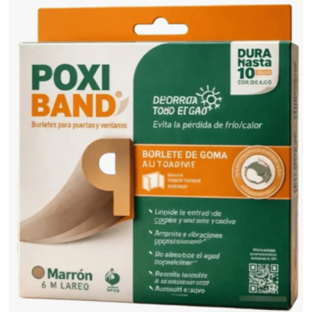 Burlete autoadhesivo poxiband premium P marrón 6 mts de largo