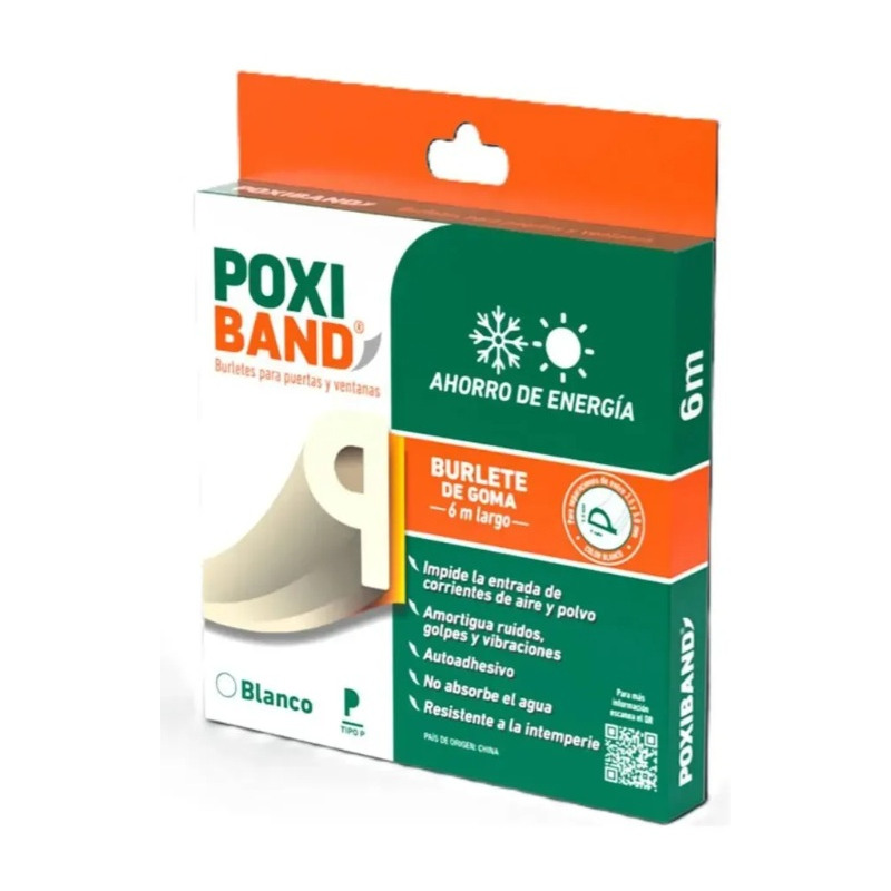 Burlete autoadhesivo poxiband premium P blanco 6 mts de largo