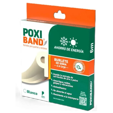 Burlete autoadhesivo poxiband premium P blanco 6 mts de largo