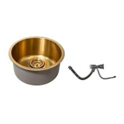 Bacha Kitchen West Acero Inoxidable Orion dorada diámetro 40cm con sifón