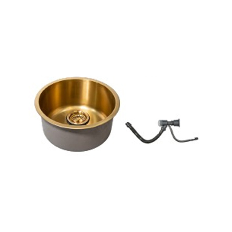 Bacha Kitchen West Acero Inoxidable Orion dorada diámetro 40cm con sifón