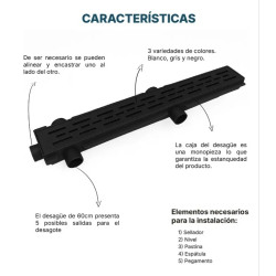 Desague lineal 60 cm con rejilla negro ideal