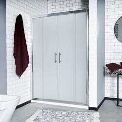 Mampara Gorena (2 fijas, 2 movil) - Cristal esfumado - Perfil aluminio blanco - 150x180cm - SC06B150