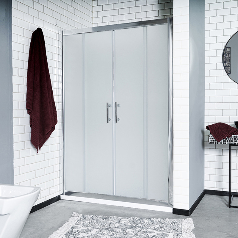 Mampara Gorena (2 fijas, 2 movil) - Cristal esfumado - Perfil aluminio blanco - 150x180cm - SC06B150