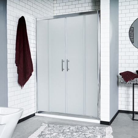Mampara Gorena (2 fijas, 2 movil) - Cristal esfumado - Perfil aluminio blanco - 150x180cm - SC06B150