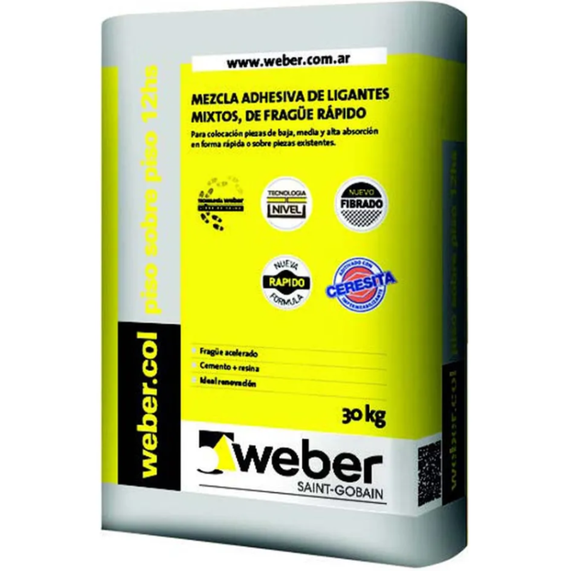 WEBER PEGAMENTO PISO SOBRE PISO 12HS X 30KG WEBER PEGAMENTO PISO SOBRE PISO 12HS X 30KG