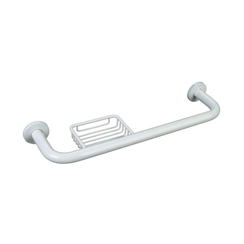 ACCESORIO BAÑO AGARRADERA 45CM C/JABONERA BLANCO DACCORD