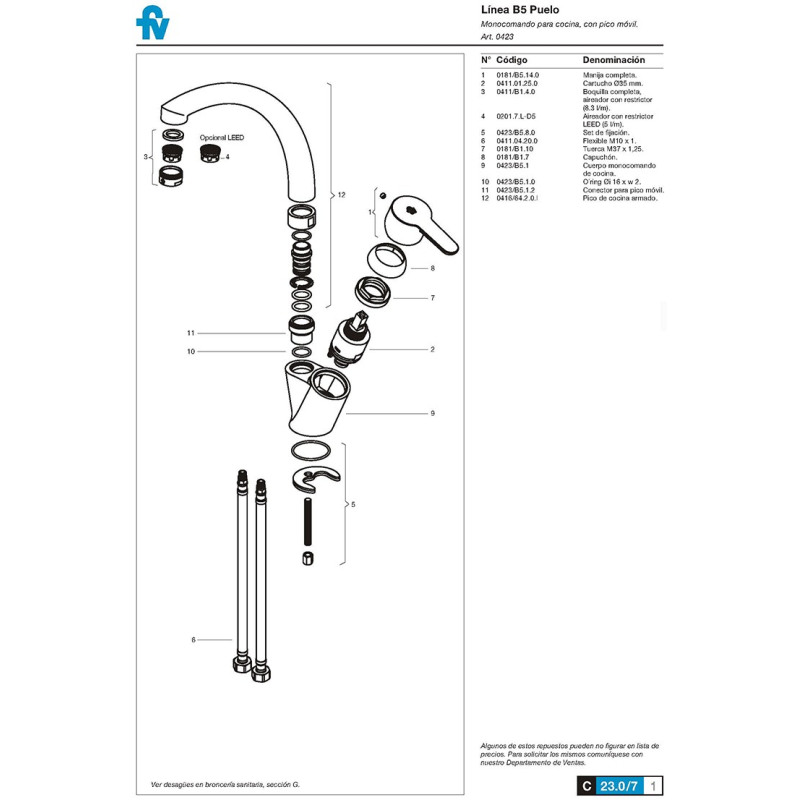 0423 B5 Monocomando Puelo Cocina Griferia Cocina Fv Puelo 0423/b5