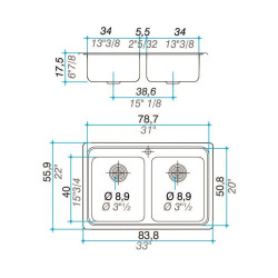 Johnson pileta doble Q084A - 1 orificio con orificio para dosificador