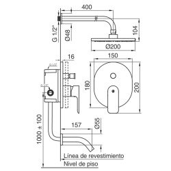 Grifería FV Coty monocomando bañera embutida con transferencia 106/D9